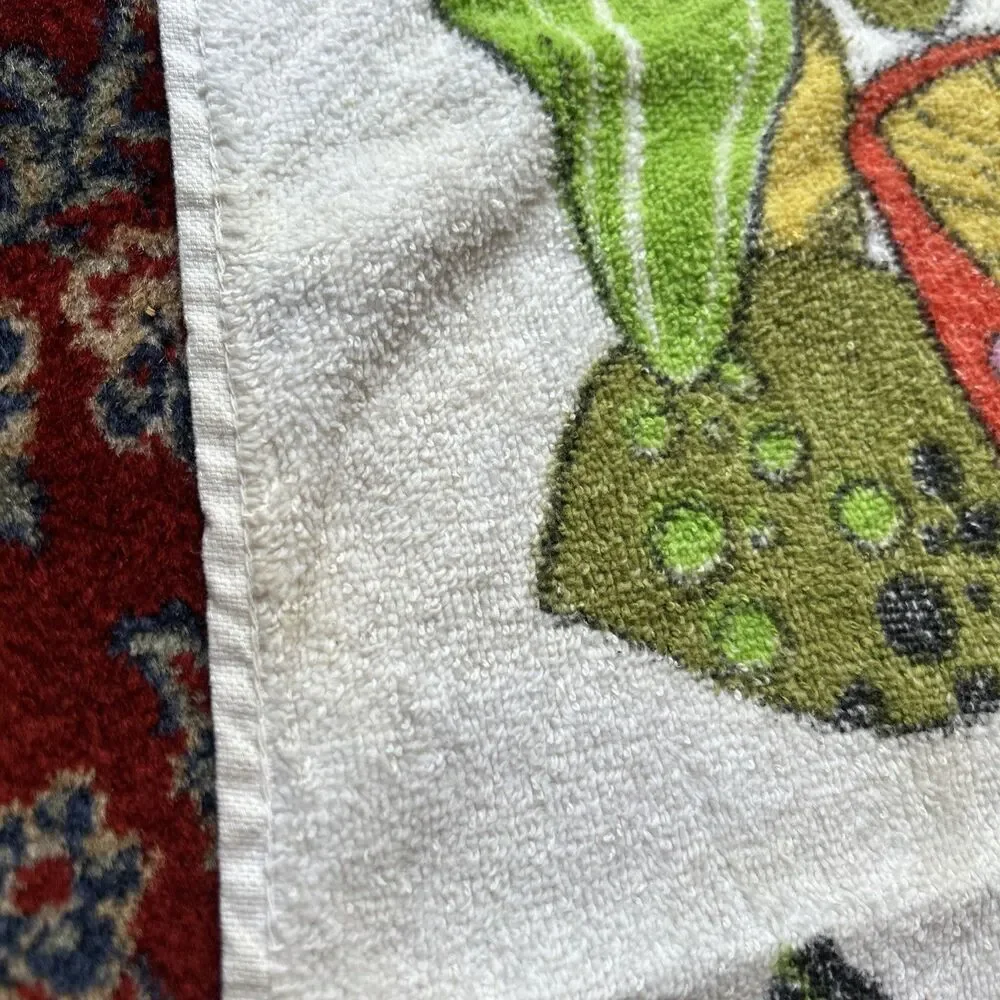 Vintage Cannon Mushrooms Orange Butterflies Kitchen Hand Tea Towel 24 x 15 Flaw